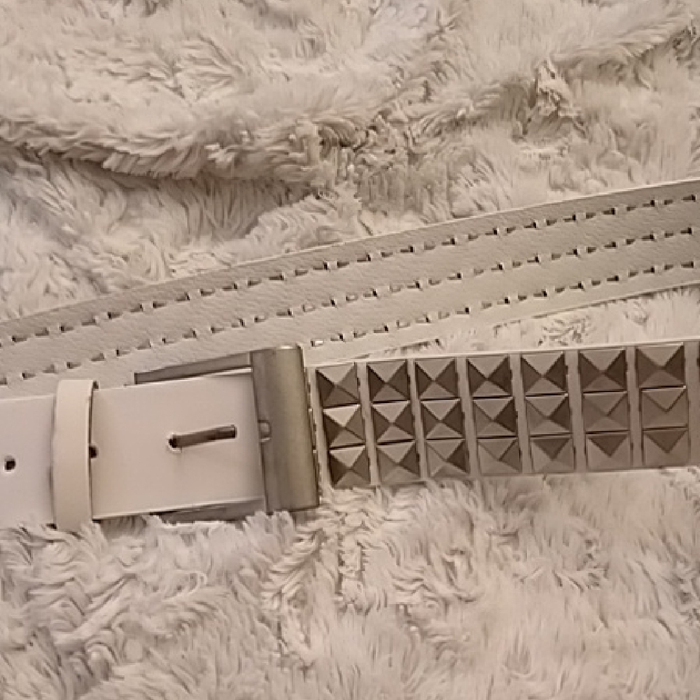 Men's White Belt Embellished with Brushed Silver Studs